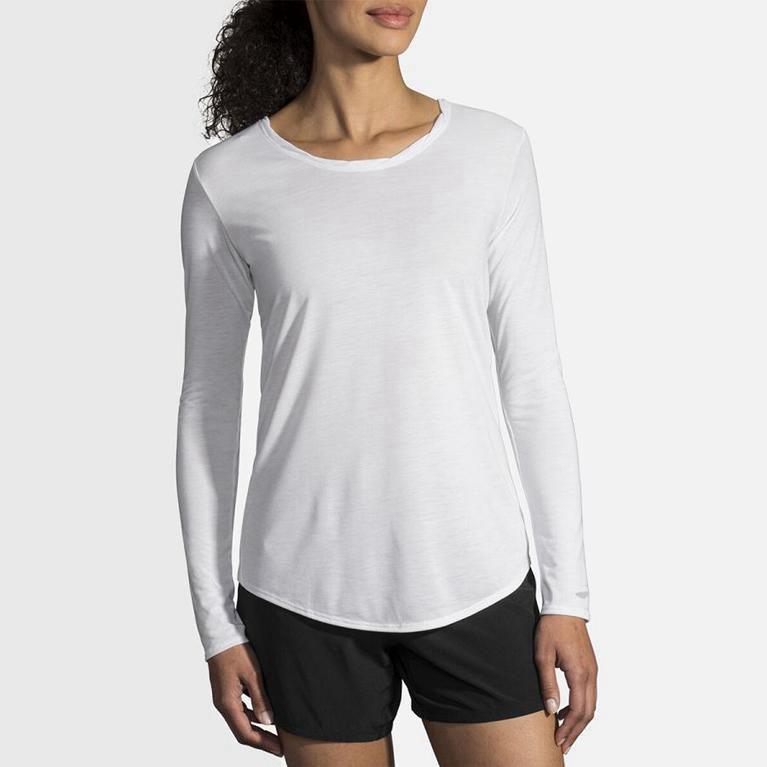 Camiseta Manga Longa Para Corrida Brooks Distance Feminino Brasil - Branco (06728NBSZ)